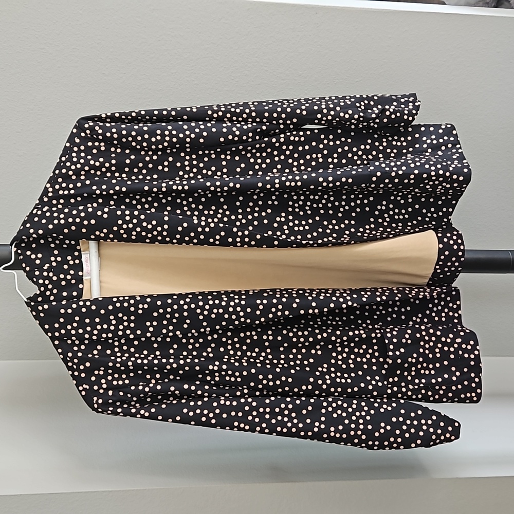 Xhilaration Polka Dot Open Front Swing Blazer Jacket Cream Black Tan LARGE